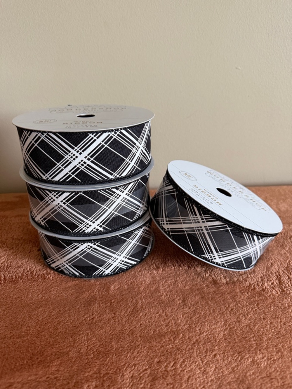 Wondershop Black & White Plaid Craft Ribbon Holiday Fall Christmas Set of 4 NEW!